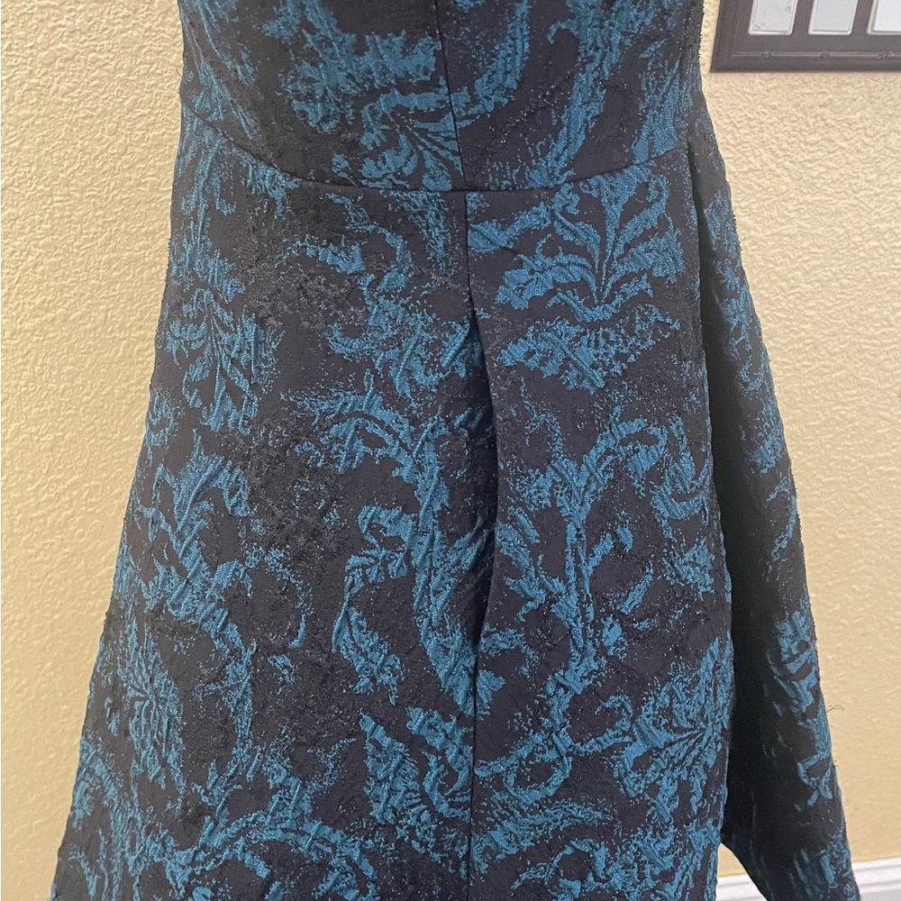Alice+olivia “Malory” fit and flare mini jacquard black and teal dress size 4 - Picture 7 of 10